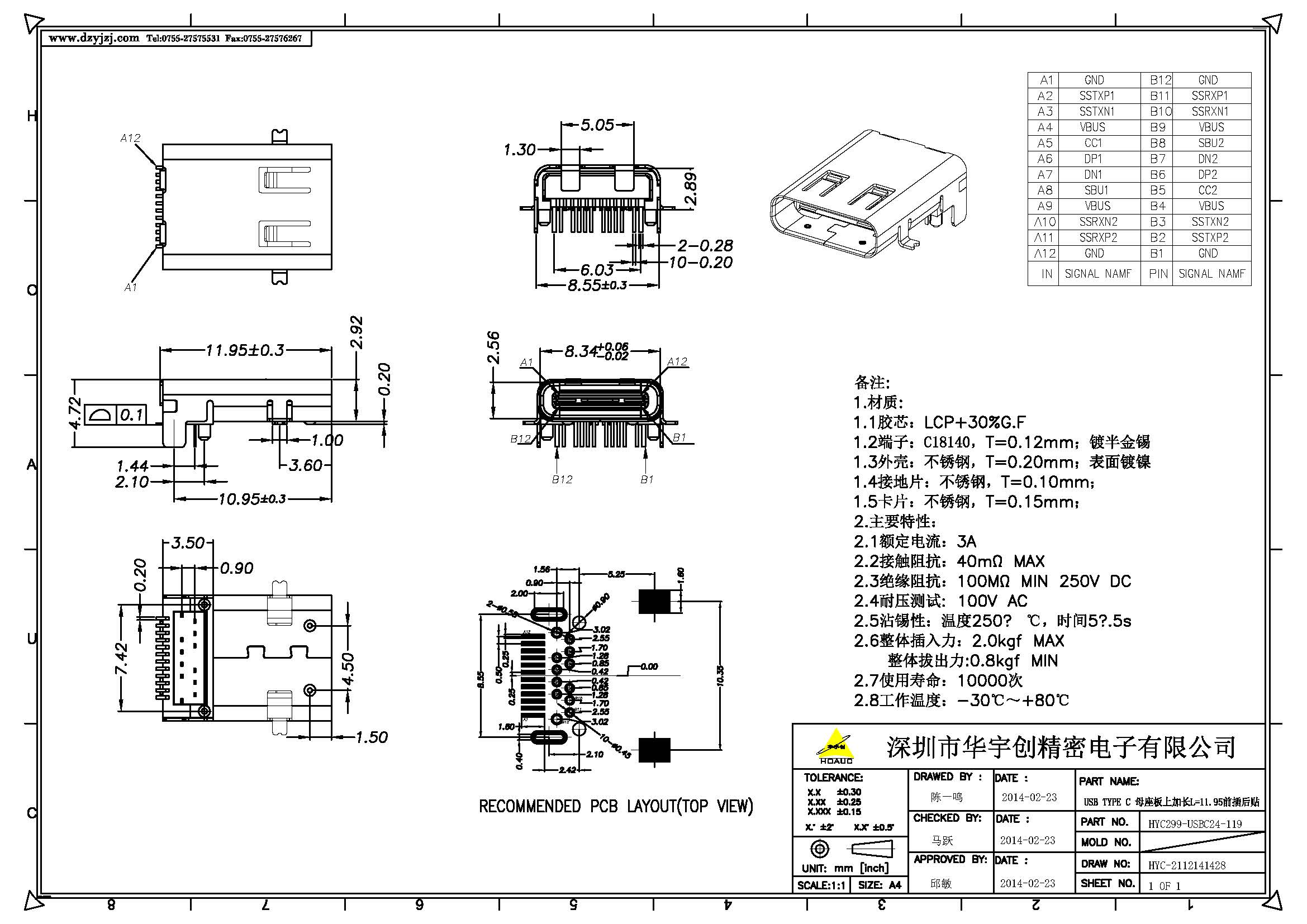 USB TYPE C 母座板上加長L=11.95前插后貼.jpg