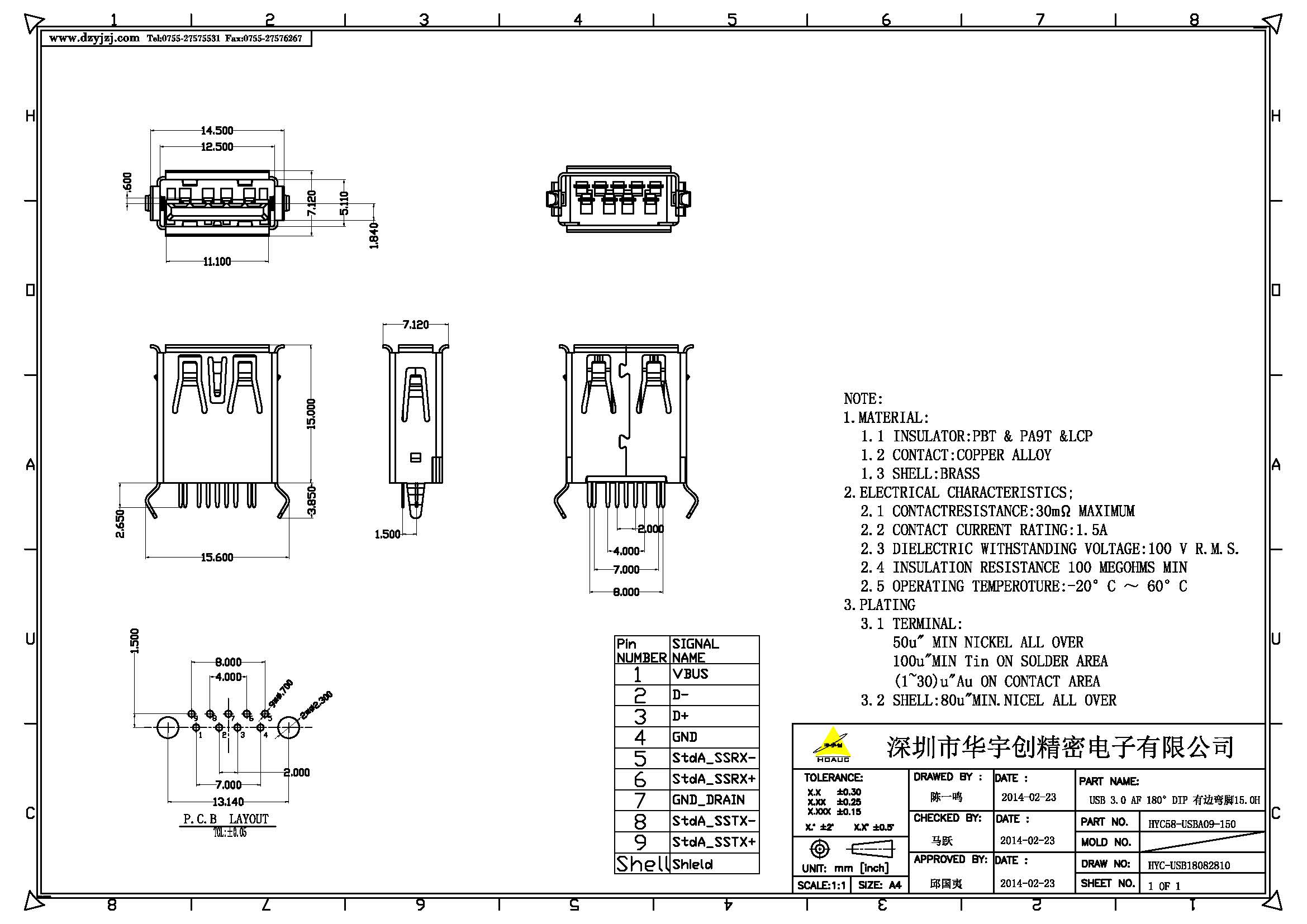 USB 3.0 AF 180°DIP 有卷邊彎腳 體長15.0產品圖.jpg